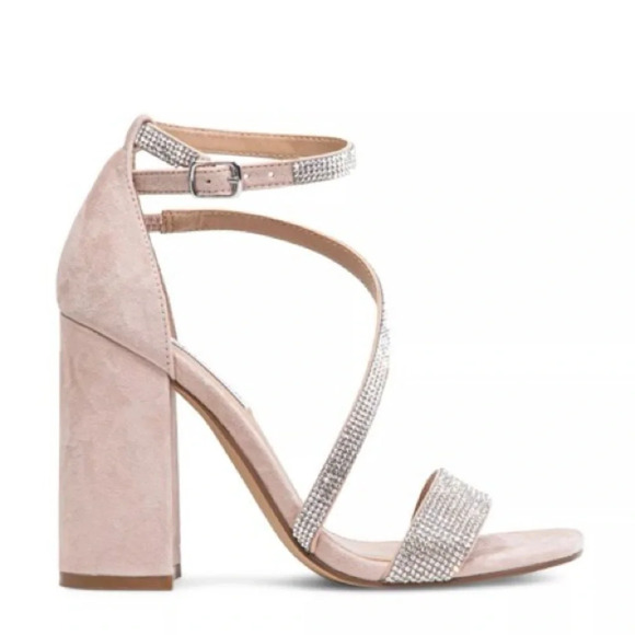 Steve Madden Varali Nude Rhinestone Block Heel Suede Sandals Size 10 - Picture 2 of 13